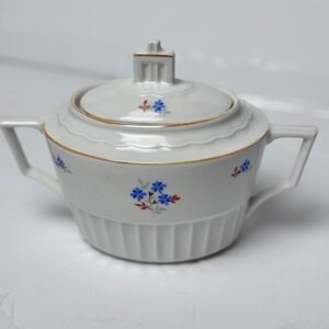 Bavaria Germany Vintage‎ Porcelain Lidded Sugar Bowl Blue Gold Kitchen Decor